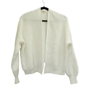 Zenana Womens Open Front Cardigan Sweater Ribbed Knit Long Sleeve White Size XS